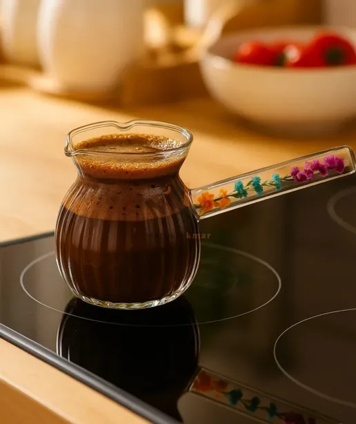 Zazwa en verre avec manche fleuri – Élégante pour service café et décoration