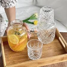Bouteille d’eau en verre avec verre assorti – Design pratique et élégant