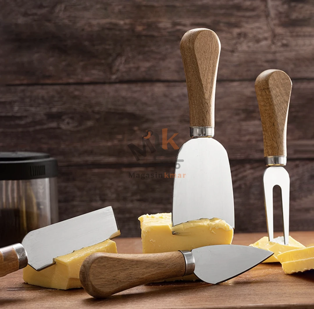 Set 4 mini couteaux à fromage avec manche en bois