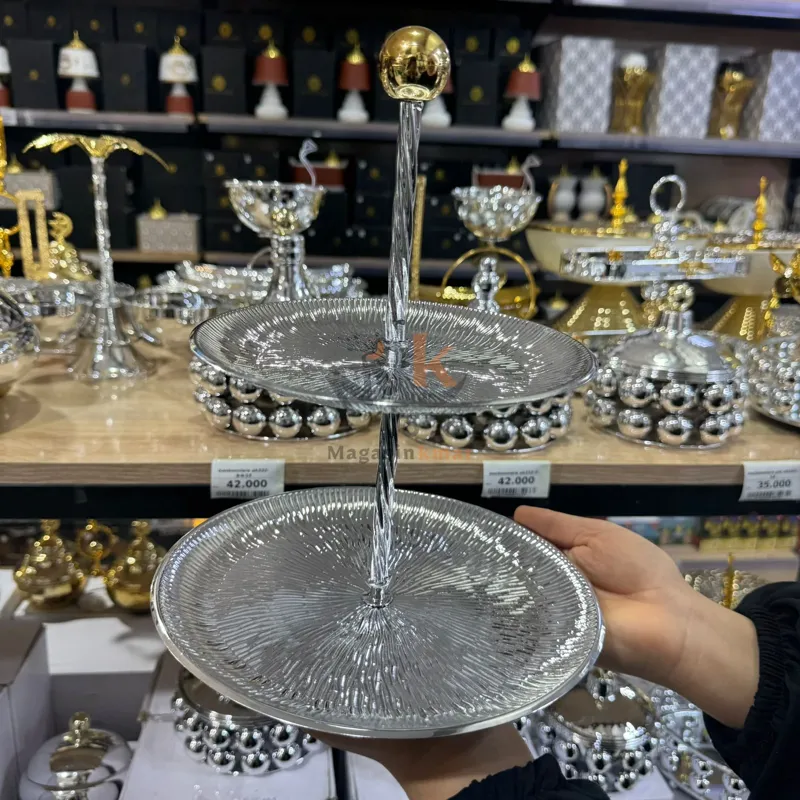 Présentoir en métal à 2 étages – Élégant pour fruits et pâtisseries