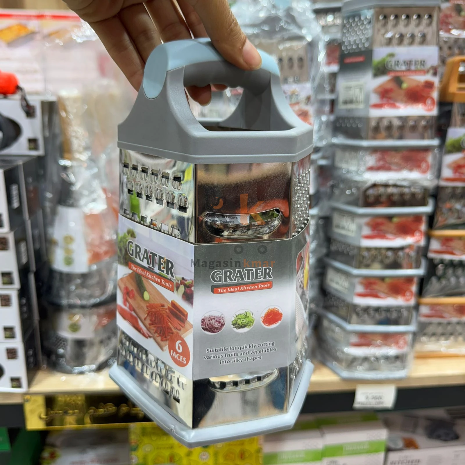 Râpe 6 faces en acier inox avec manche plastique– Ustensile polyvalent pour cuisine