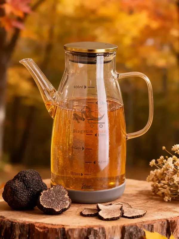 Bouteille d’huile en verre avec couvercle