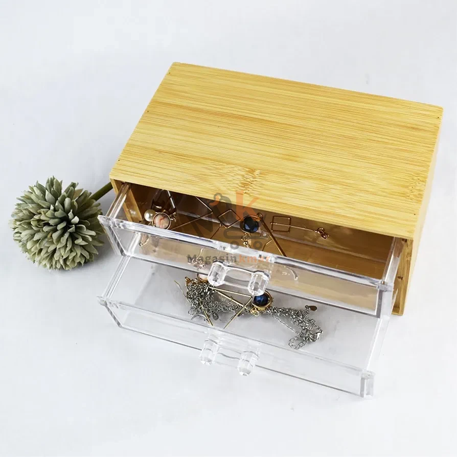 Boîte de rangement en bambou avec 2 étagères