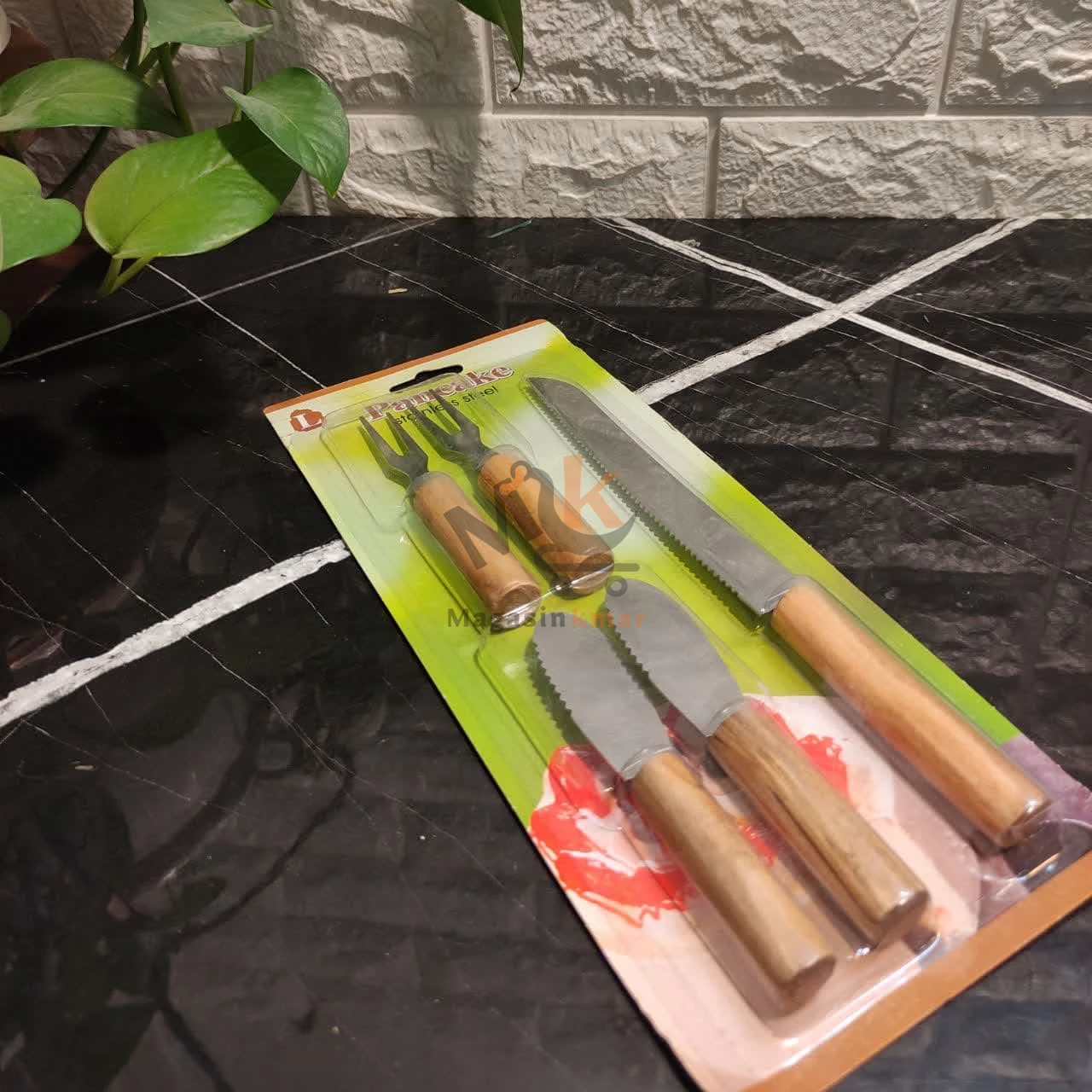 Set petit déjeuner 5 pièces en acier avec manche en bois – Couteau 22 cm + accessoires 11 cm