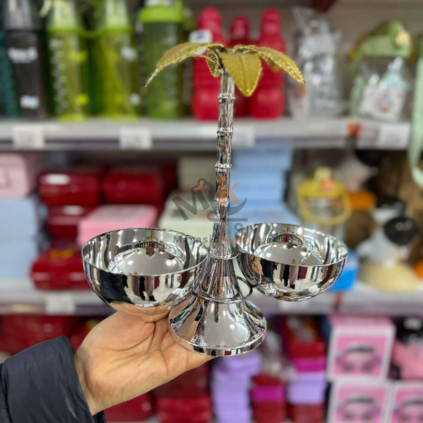 Présentoir  en métal forme palmier avec 2 bols – Décoration élégante