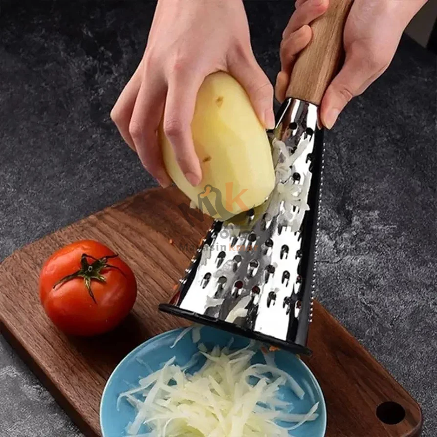 Râpe 4 faces en acier inox avec manche bois – Ustensile polyvalent pour cuisine