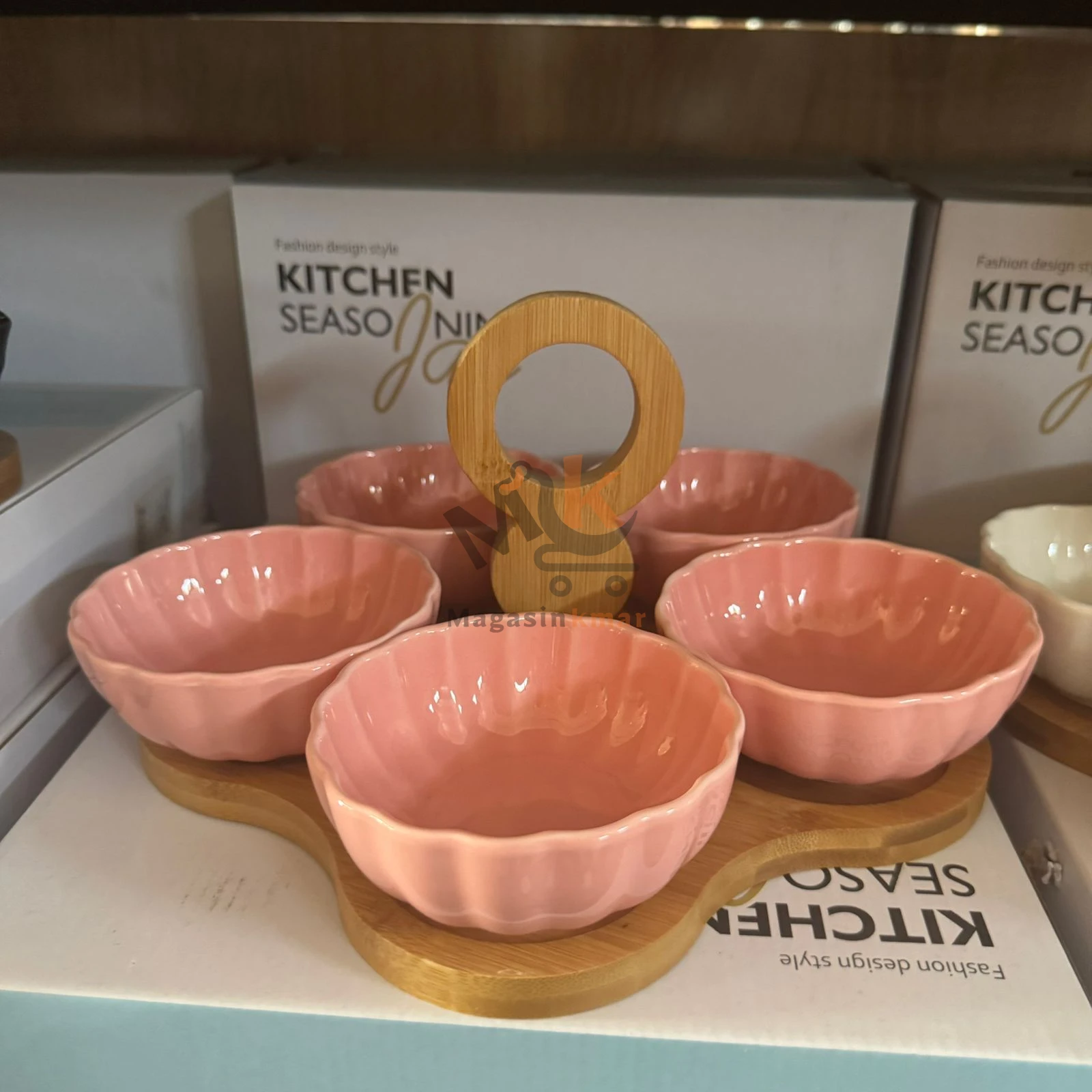 Ensemble de 5 bols en céramique avec support en bois – Service élégant