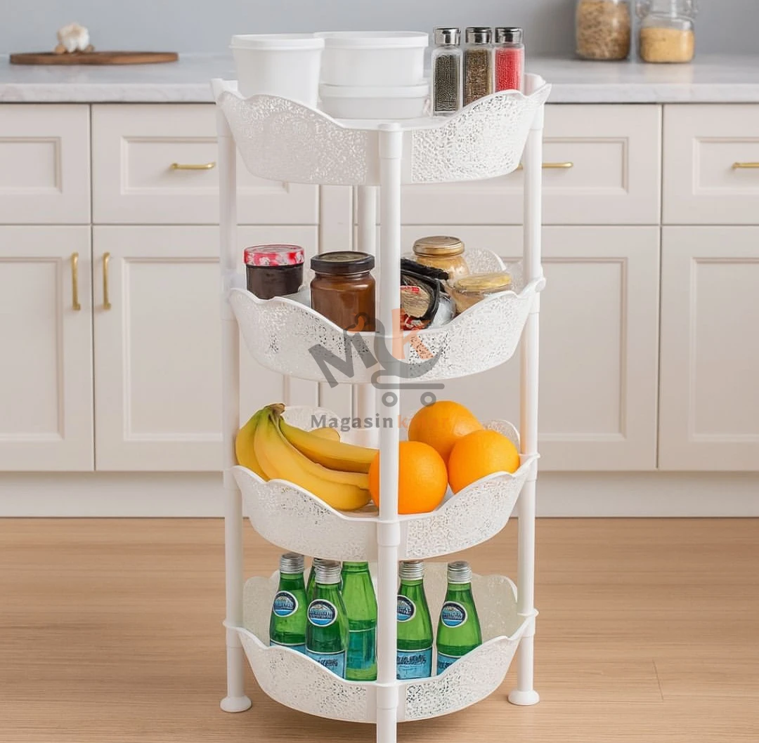 Étagère de rangement cuisine 4 étages en plastique – Gain d’espace pratique et léger