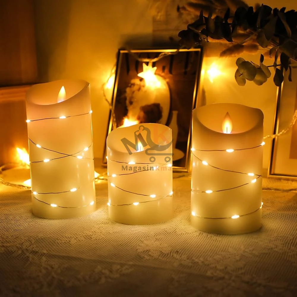 Lot de 3 bougies LED décoratives – Éclairage sécurisé et chaleureux