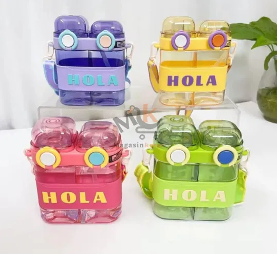 Bouteille 2en1 HOLA en plastique alimentaire avec ceinture