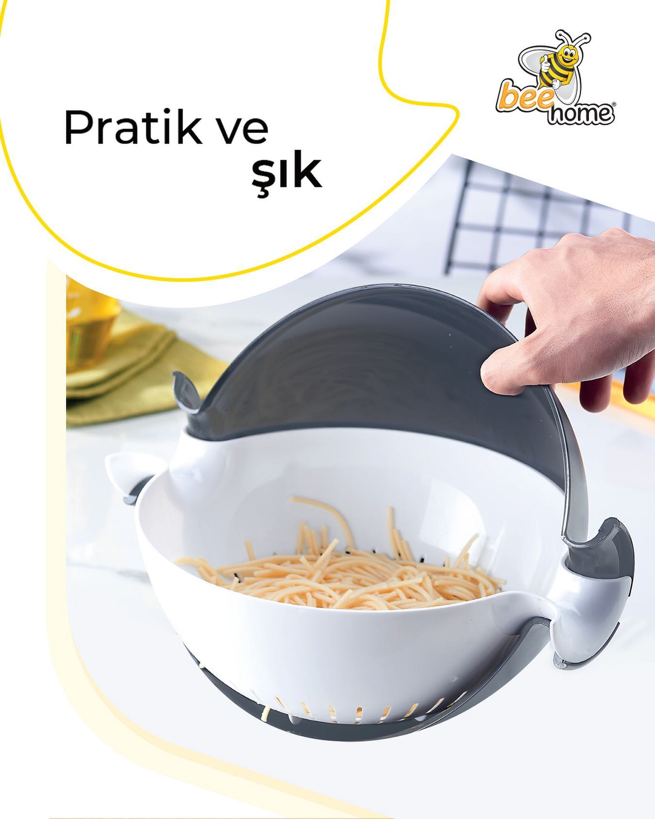 Passoire rond avec bol et manche en plastique