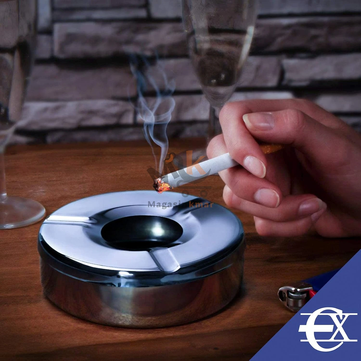 Cendrier  rond en métal 9*3cm