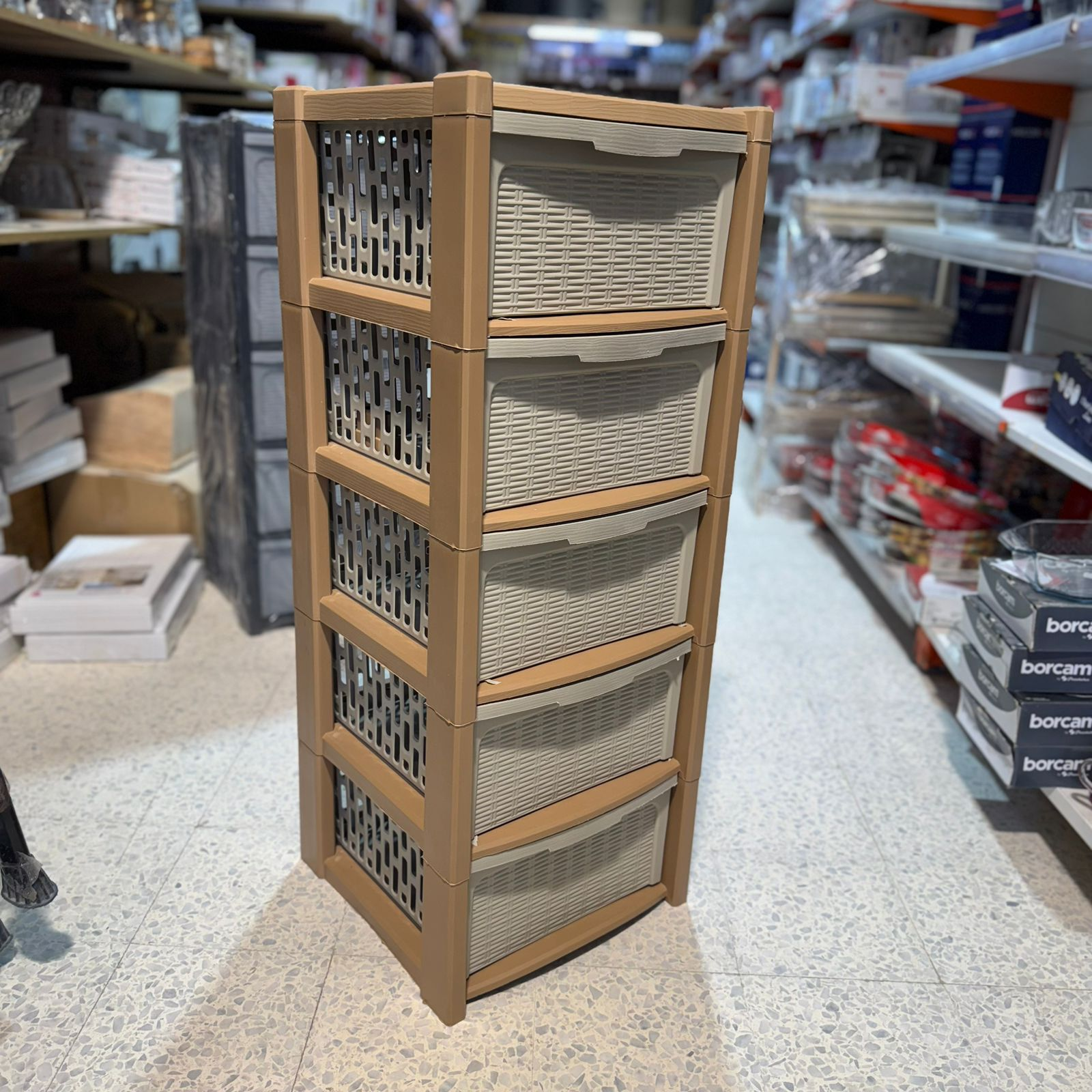 Porte-légumes style rotin en plastique – 5 étages