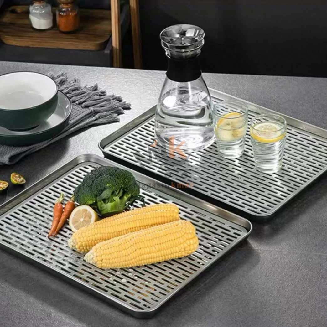 Plateau d’égouttement en inox avec grille plastique – 40 x 30 cm