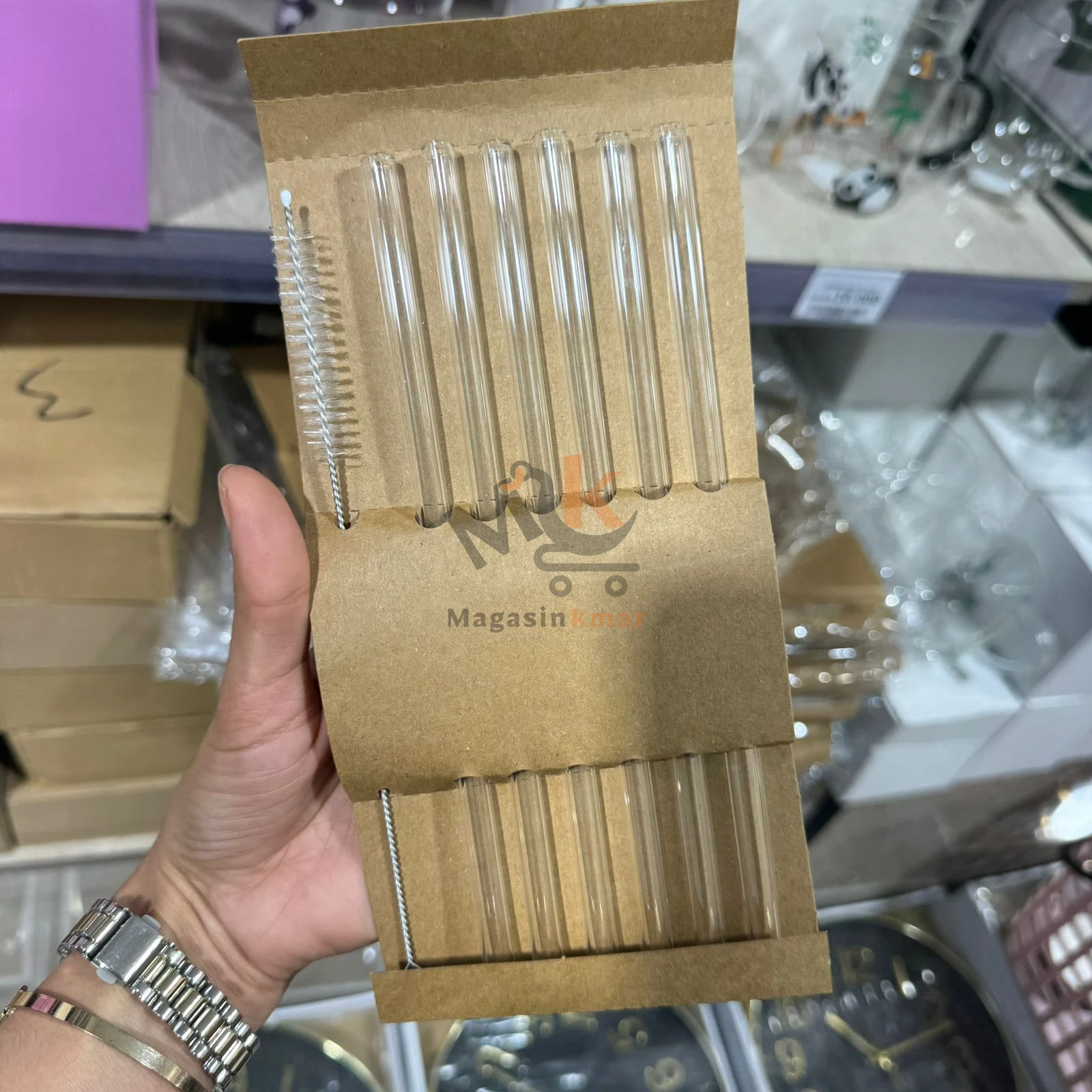 Lot de 6 pailles en verre avec brosse nettoyante