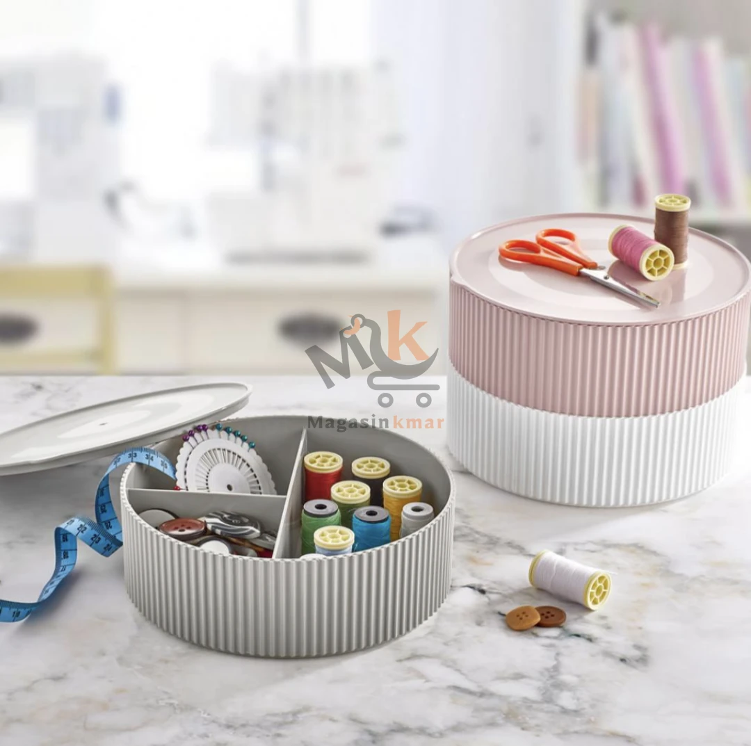 Boite à couture rond en plastique avec 3 comportement