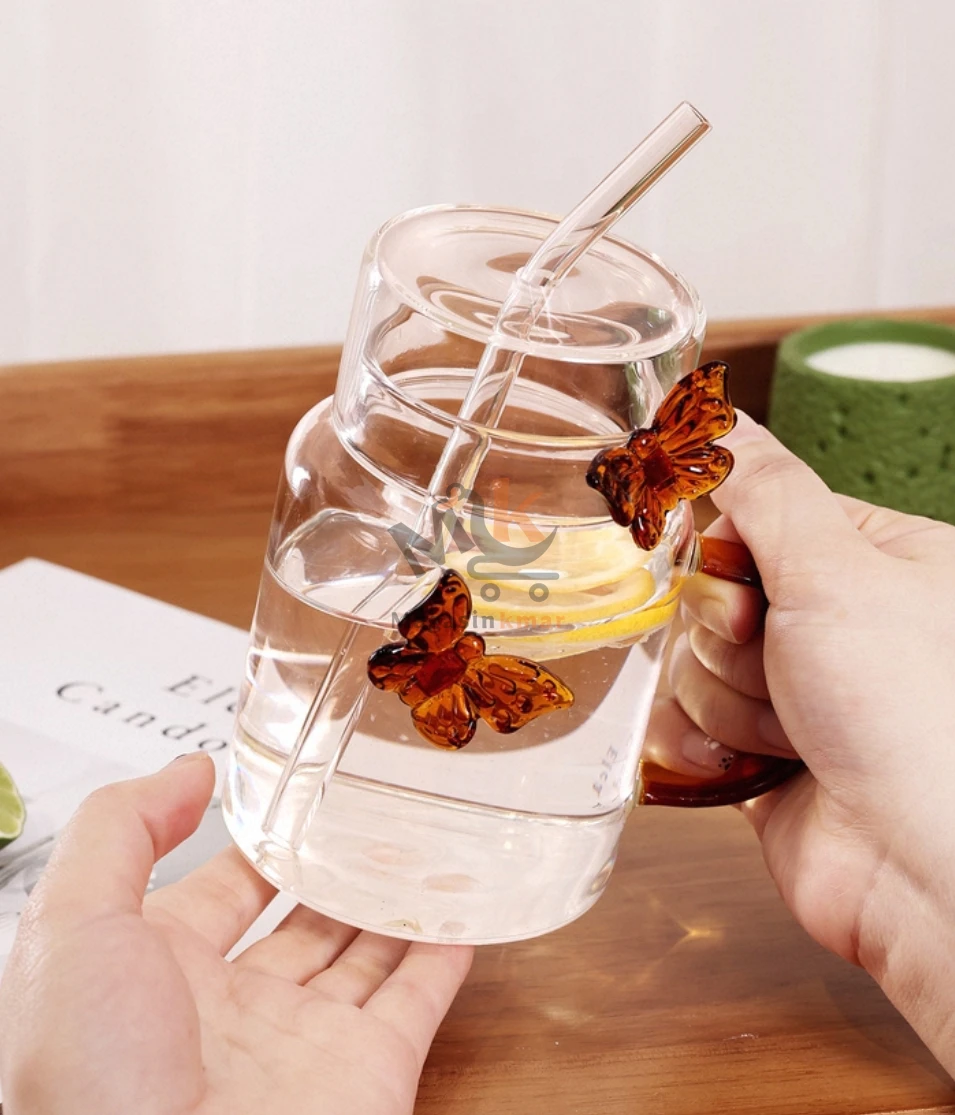 Chop avec Tasse et Paille en Verre – Verre Résistant pour Boissons Fraîches et Smoothies