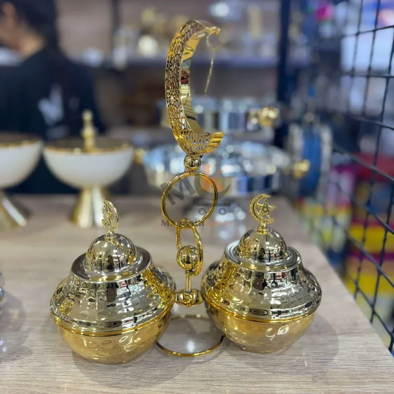 Présentoir métal a 2 bol avec motif croissant