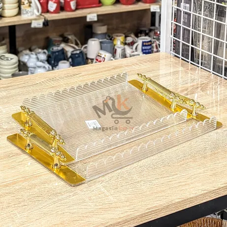 Lot de 2 Plateau en plexi avec deux manche dore