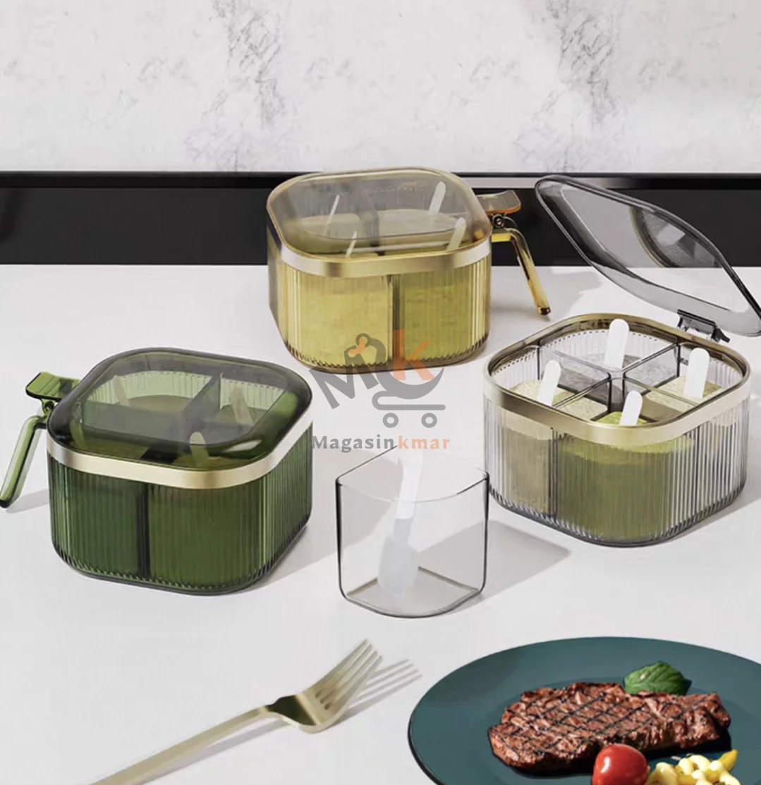 Boite a épices avec 4 compartiment et couvercle en plexi