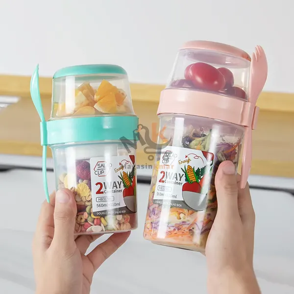Tasse petit déjeuner 400ml avec couvercle et fourchette – Idéale pour fruits, avoine et yaourt