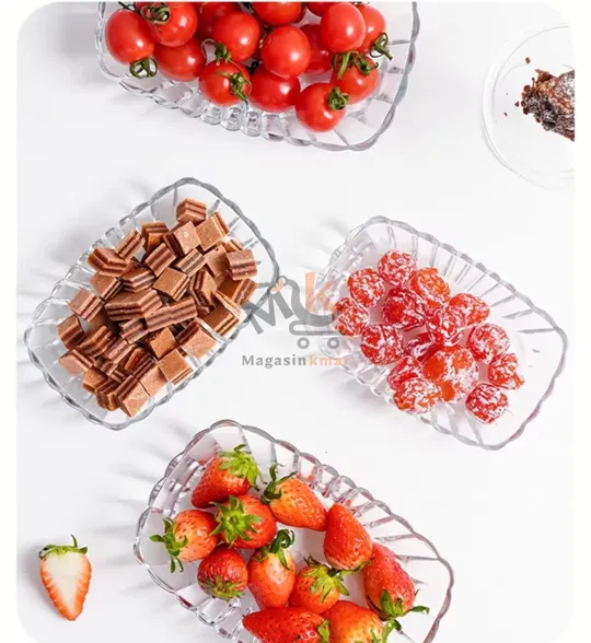 Lot de 2 raviers rayure en verre  – Idéals pour service et présentation