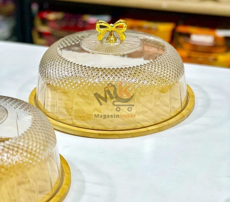 Cloche à gâteau en bois – Présentoir élégant diamètre 28 cm