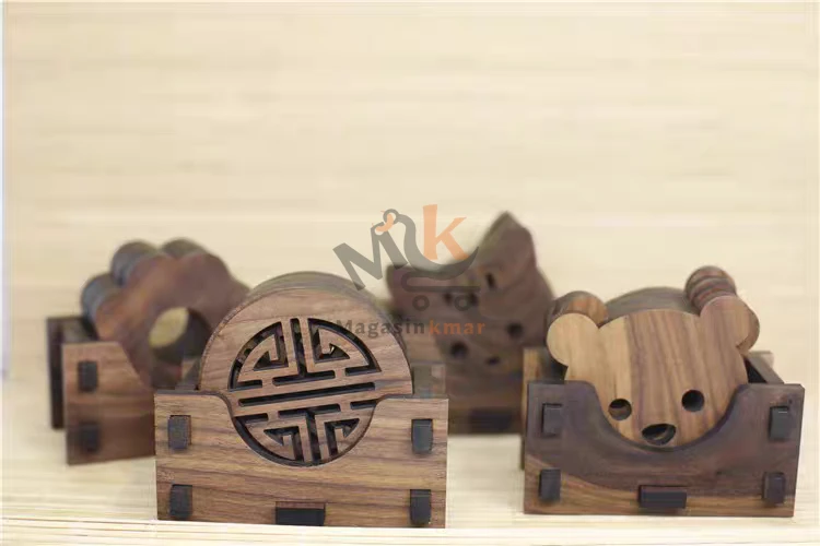 Set de 6 sous-tasses ronds en bois avec support – Dessous de verre pratiques