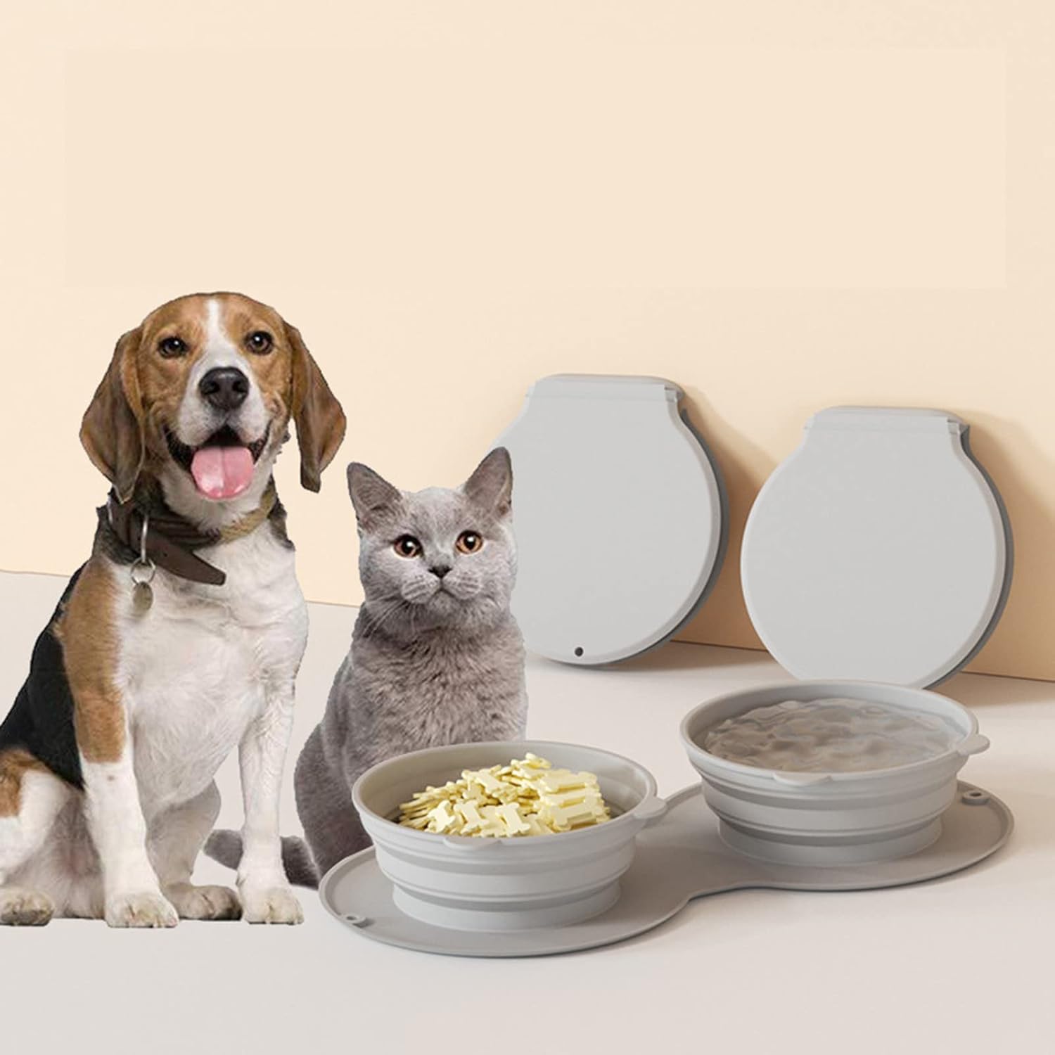 Bols de nourriture portables et pliables en silicone pour animaux