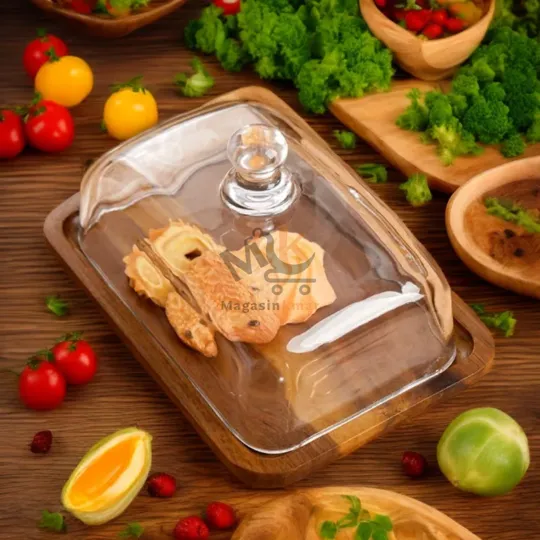 Beurrier rectangulaire en bois avec cloche en verre – Élégant et pratique