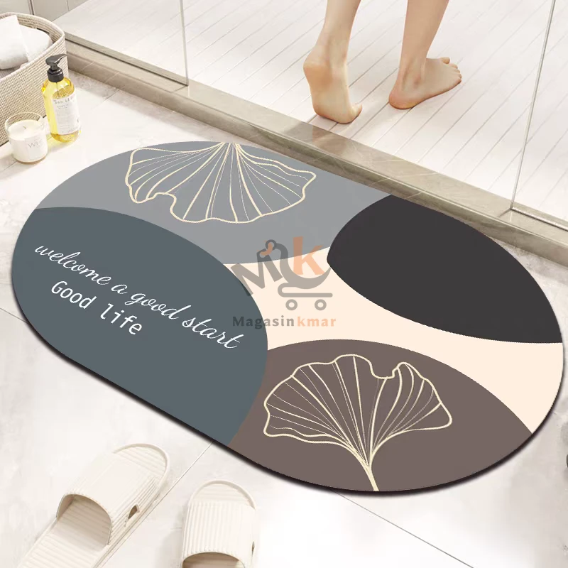 Tapis de salle de bain ovale antidérapant en caoutchouc – 66 × 43 cm