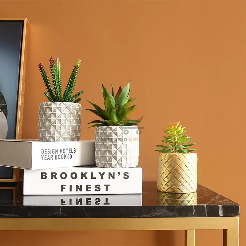 Cactus décorative en pot ciment et céramique