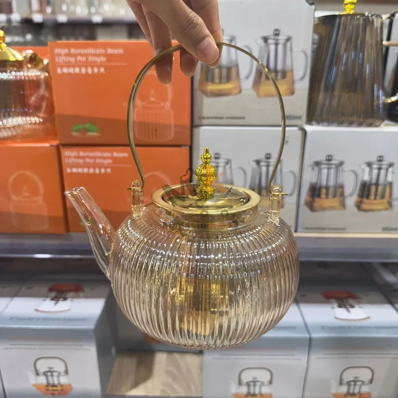 Théière en verre avec filtre et couvercle en acier inoxydable