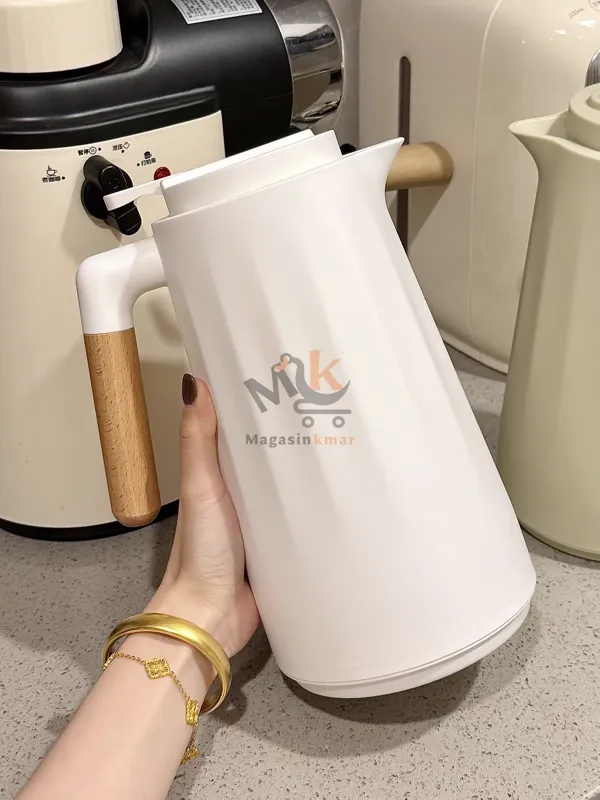 Thermos café  avec manche effet bois – Intérieur en verre pour boissons chaudes