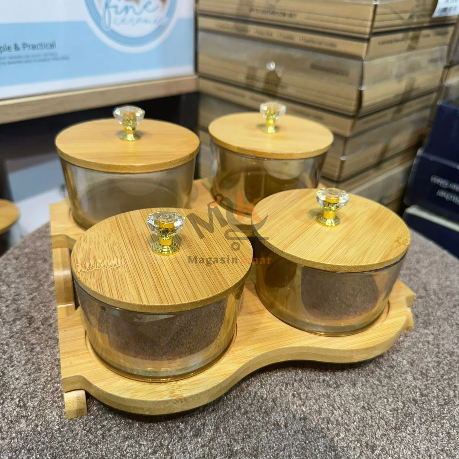 Ensemble de 4 bols en verre avec support en bois – Présentation élégante