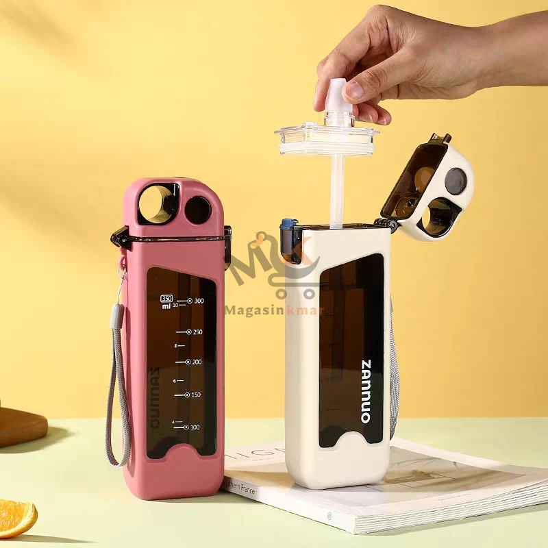 Bouteille d’eau en plastique avec paille – 350 ml – Pratique et légère