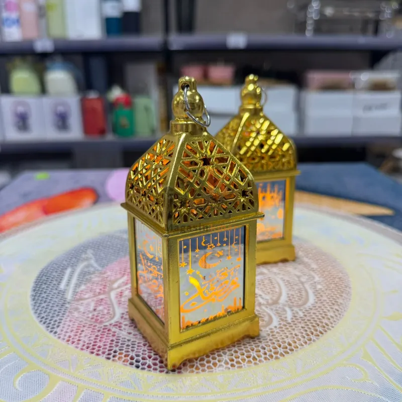 Fanous Ramadan doré en plastique avec miroir– Décoration festive élégante