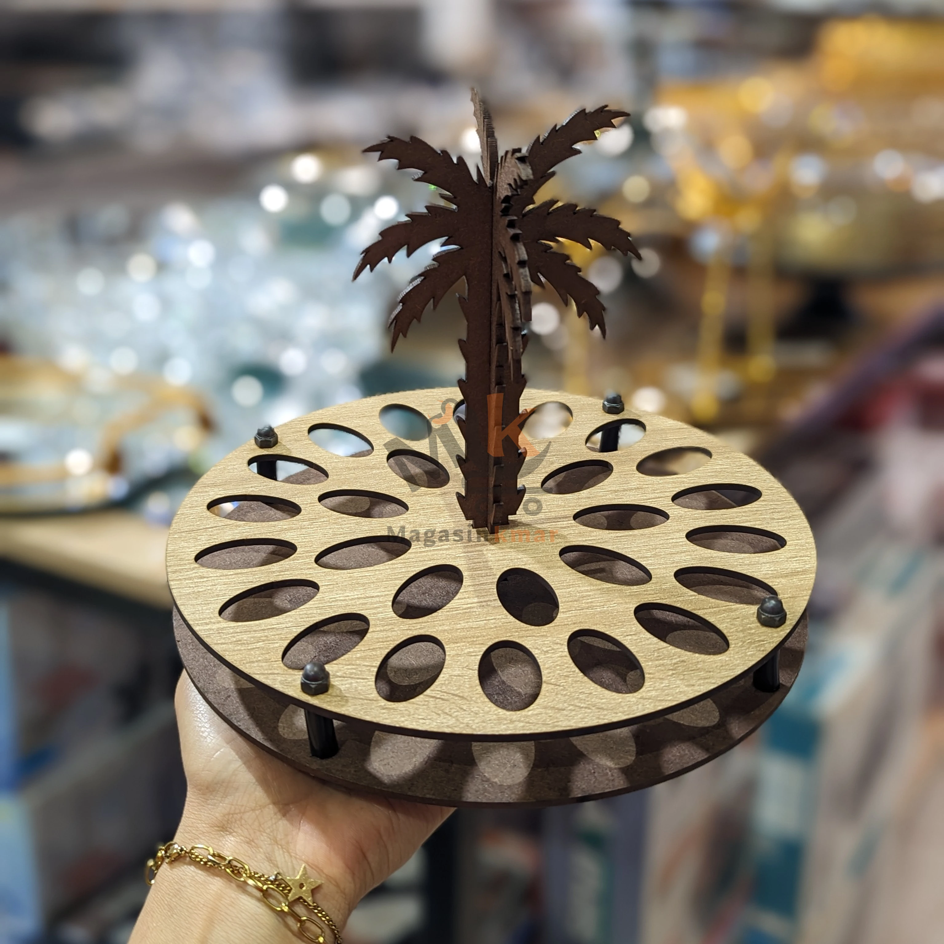 Plateau en bois avec palmier 22/16cm