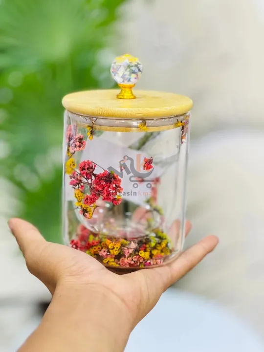 Boîte en verre double paroi avec couvercle en bois